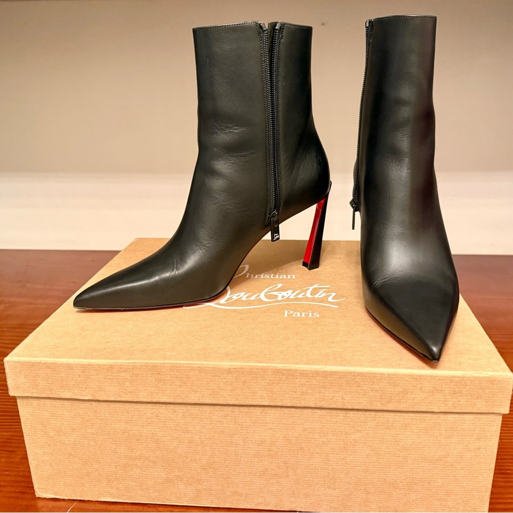 christian louboutin condora 85MM black leather bootie ankle boots, 39.5